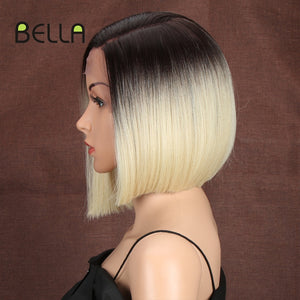 Bella  Synthetic Short Wig Bob Lace Wig10 Inch Omber Blonde 613 Brown Red Bob Straight Hair Side Part Wigs For Woman Cosplay