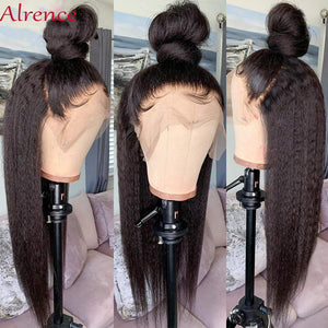 HD Transparent Lace Frontal Wig Kinky Straight Wigs 13x4 Lace Front Wigs For Black Women Remy 150% Peruvian Yaki Human Hair Wigs