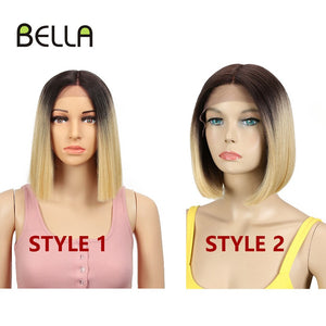 BELLA Synthetic Lace Wig Short Bob Wig Nature Color Blue Blonde Green 7 Colors Availabe 10&quot; Wigs For Women Heat Resistant