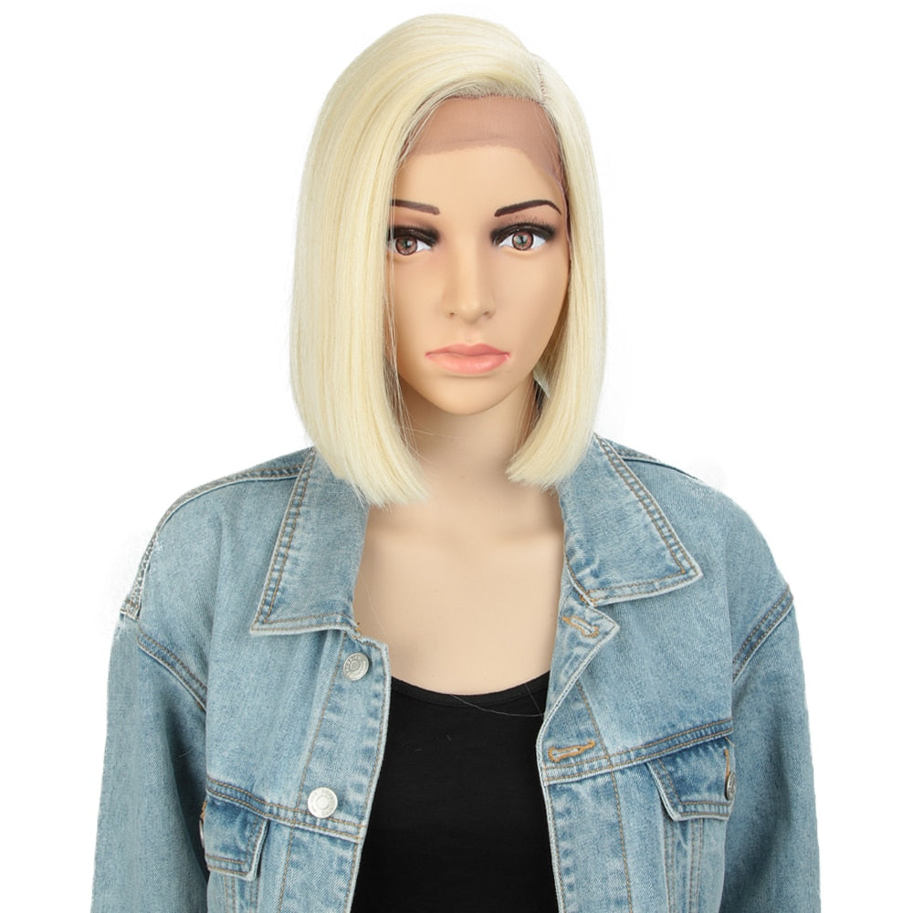 Bella  Synthetic Short Wig Bob Lace Wig10 Inch Omber Blonde 613 Brown Red Bob Straight Hair Side Part Wigs For Woman Cosplay