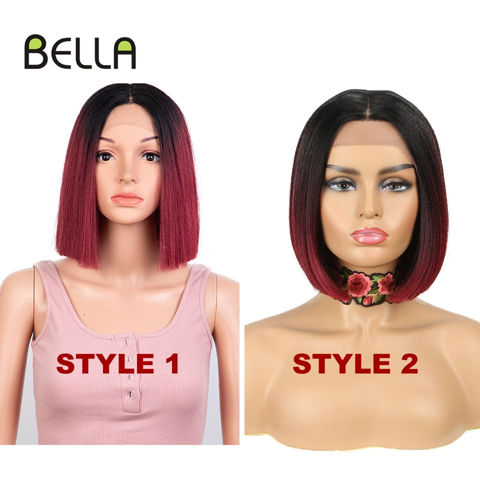 BELLA Synthetic Lace Wig Short Bob Wig Nature Color Blue Blonde Green 7 Colors Availabe 10&quot; Wigs For Women Heat Resistant