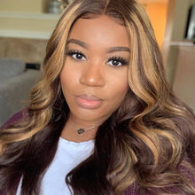 Load image into Gallery viewer, 30 Inch Body Wave Wig For Black Women 13x1 Ombre Honey Blonde Brown Loose Deep Long Frontal Highlight Lace Front Human Hair Wigs
