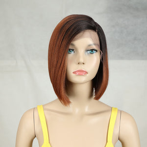 Bella  Synthetic Short Wig Bob Lace Wig10 Inch Omber Blonde 613 Brown Red Bob Straight Hair Side Part Wigs For Woman Cosplay