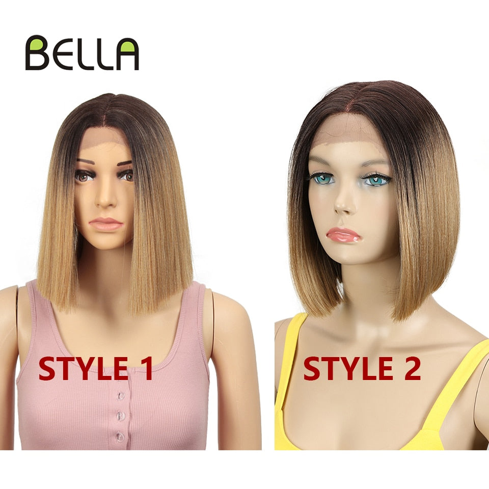 BELLA Synthetic Lace Wig Short Bob Wig Nature Color Blue Blonde Green 7 Colors Availabe 10&quot; Wigs For Women Heat Resistant