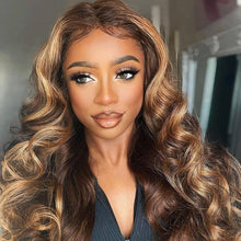 Load image into Gallery viewer, 30 Inch Body Wave Wig For Black Women 13x1 Ombre Honey Blonde Brown Loose Deep Long Frontal Highlight Lace Front Human Hair Wigs
