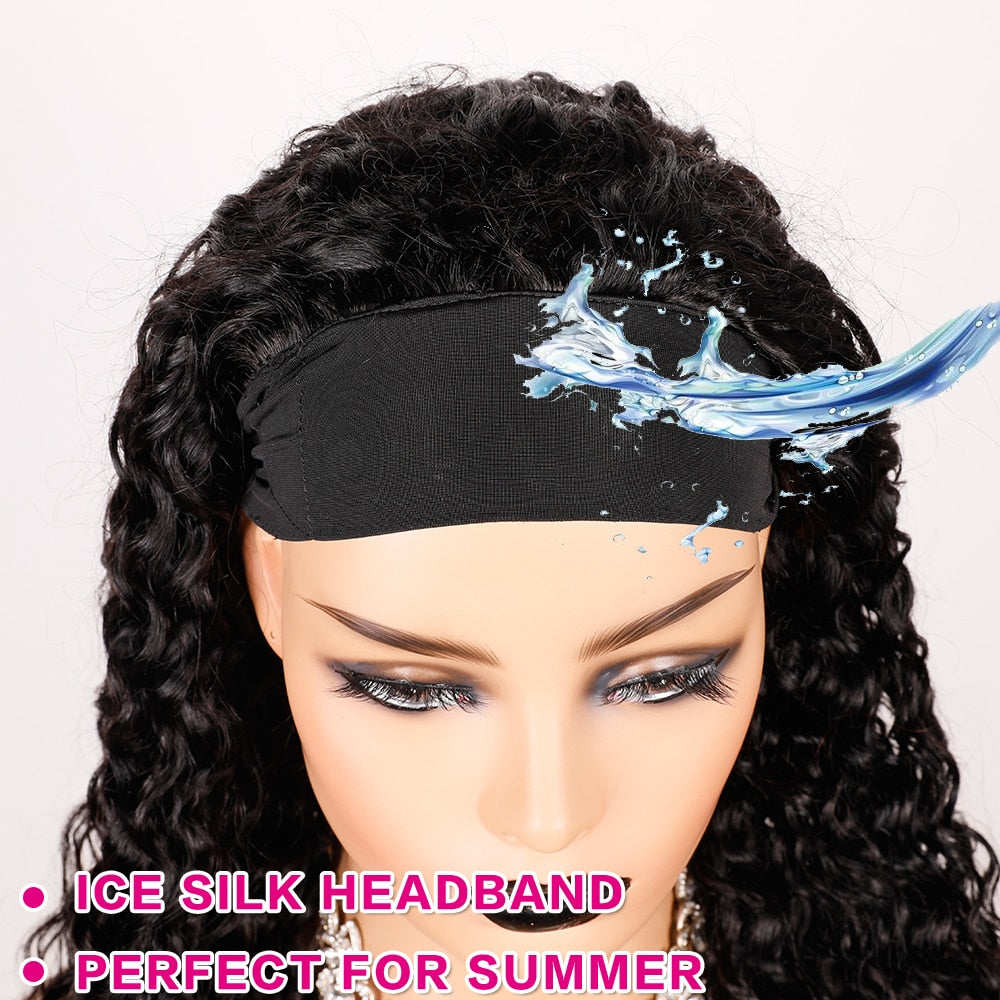 Headband Wig Human Hair Water Wave Glueless Brazilian Remy Wate Curly Headband Half Wigs For Black Women 150% 30 to 36 Inch