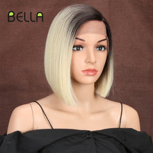 Load image into Gallery viewer, Bella  Synthetic Short Wig Bob Lace Wig10 Inch Omber Blonde 613 Brown Red Bob Straight Hair Side Part Wigs For Woman Cosplay

