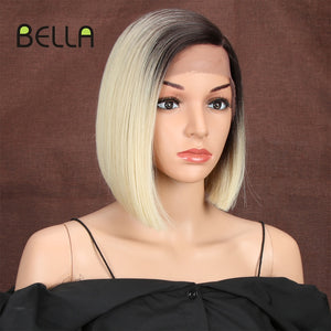 Bella  Synthetic Short Wig Bob Lace Wig10 Inch Omber Blonde 613 Brown Red Bob Straight Hair Side Part Wigs For Woman Cosplay