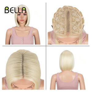 Bella Bob Wig Synthetic Lace Wig Short Blonde Bob Pink 613 Red Lemon Lace Short Hair 10-13 Inch Wigs For Women Lolita Cosplay