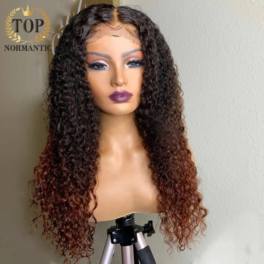 Topnormantic Ombre Brown Color Remy Human Hair 13x4 Lace Front Wigs for Women 5x5 Closure Deep Curly Wig Preplucked Hairline