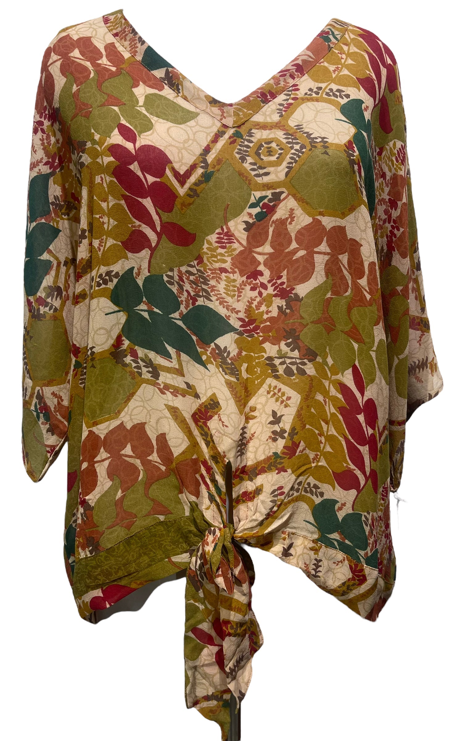 FINAL SALE PRG3094 Sheer Avatar Pure Silk Front Tie Top