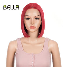 Load image into Gallery viewer, Bella Bob Wig Synthetic Lace Wig Short Blonde Bob Pink 613 Red Lemon Lace Short Hair 10-13 Inch Wigs For Women Lolita Cosplay
