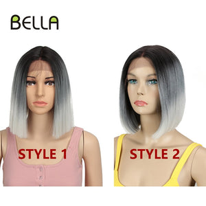 BELLA Synthetic Lace Wig Short Bob Wig Nature Color Blue Blonde Green 7 Colors Availabe 10&quot; Wigs For Women Heat Resistant