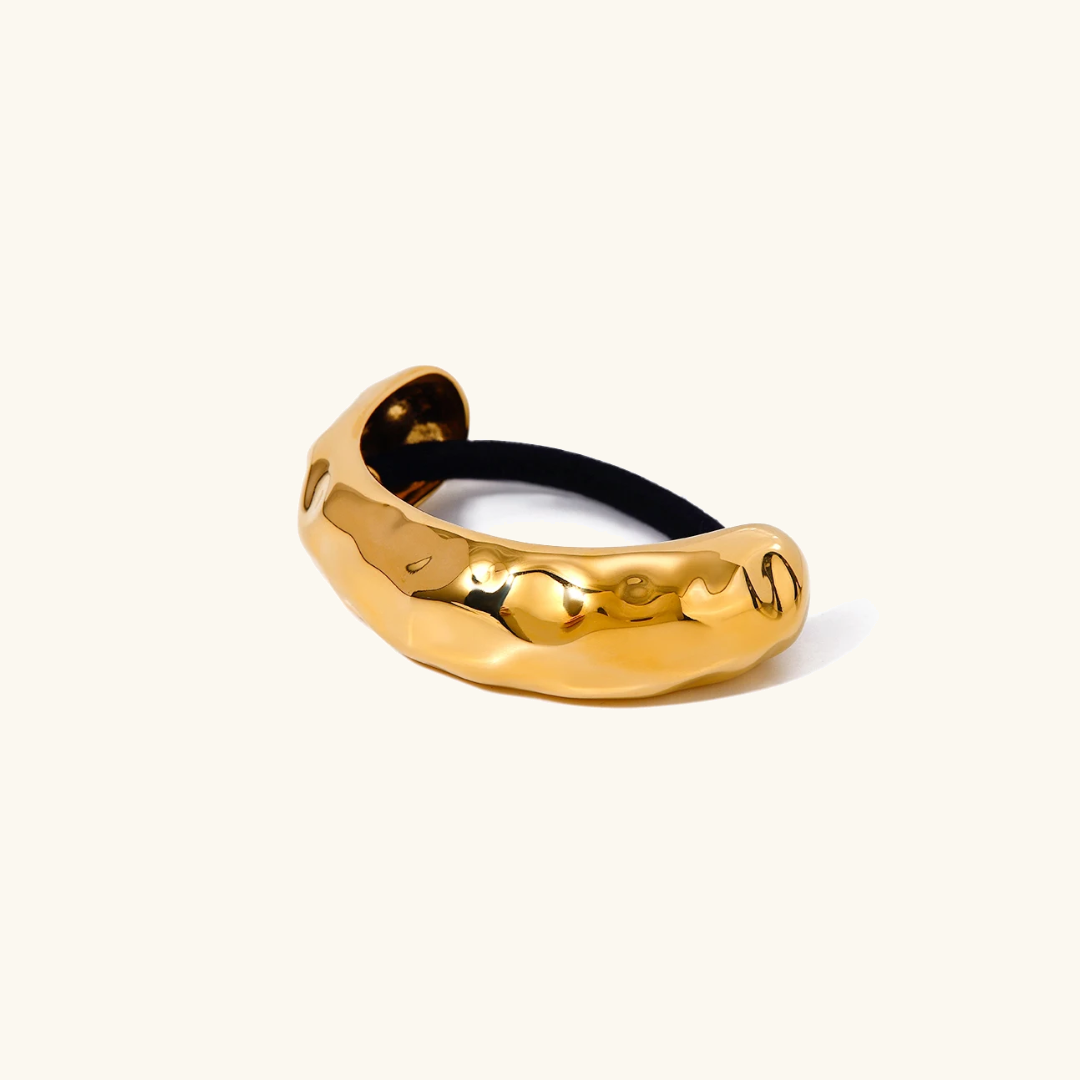 Hammered Arch Pony Cuff - Hypoallergenic 18k Gold Hair Accessory for Elegant Hairstyles