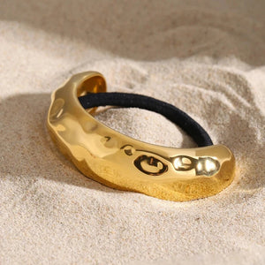 Hammered Arch Pony Cuff - Hypoallergenic 18k Gold Hair Accessory for Elegant Hairstyles