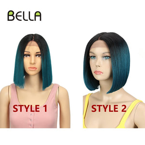 BELLA Synthetic Lace Wig Short Bob Wig Nature Color Blue Blonde Green 7 Colors Availabe 10&quot; Wigs For Women Heat Resistant