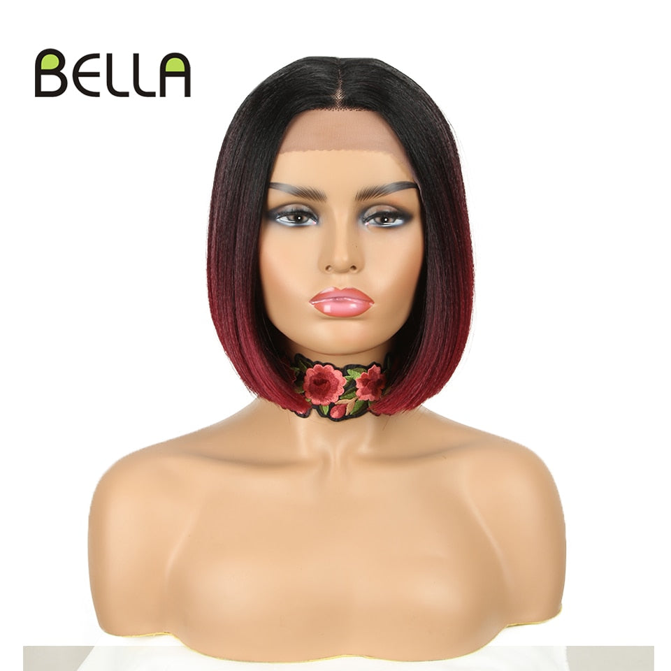 Bella Bob Wig Synthetic Lace Wig Short Blonde Bob Pink 613 Red Lemon Lace Short Hair 10-13 Inch Wigs For Women Lolita Cosplay