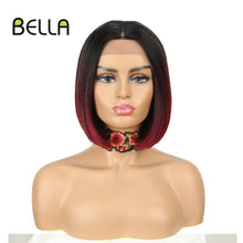 Load image into Gallery viewer, Bella Bob Wig Synthetic Lace Wig Short Blonde Bob Pink 613 Red Lemon Lace Short Hair 10-13 Inch Wigs For Women Lolita Cosplay

