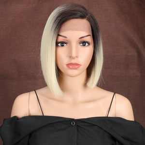 Bella  Synthetic Short Wig Bob Lace Wig10 Inch Omber Blonde 613 Brown Red Bob Straight Hair Side Part Wigs For Woman Cosplay