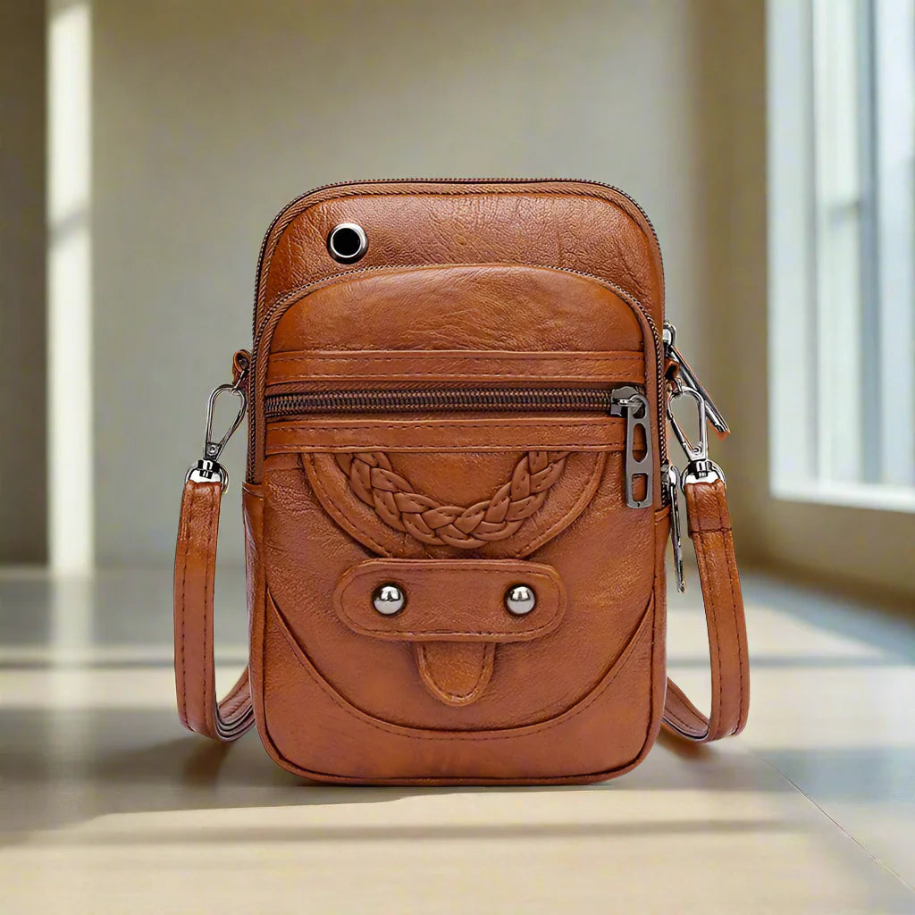 Women's Crossbody Bag Brown Small PU Leather Vintage Style