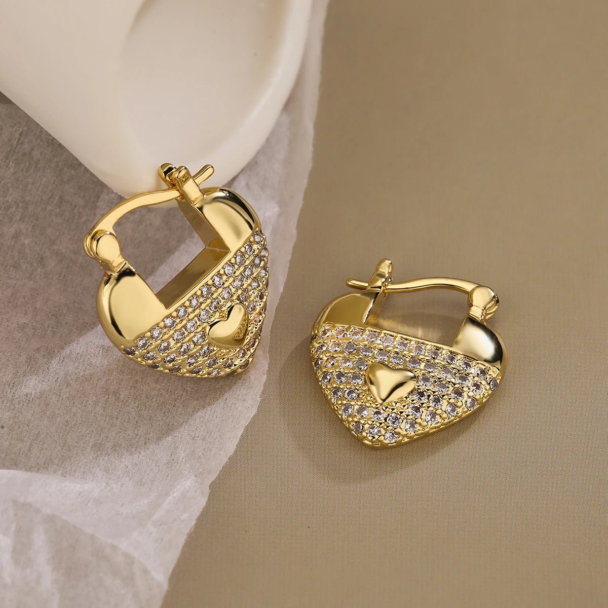 Heart-Shaped Diamond Earrings for Women – Elegant Gold-Filled Design with Sparkling Zircons