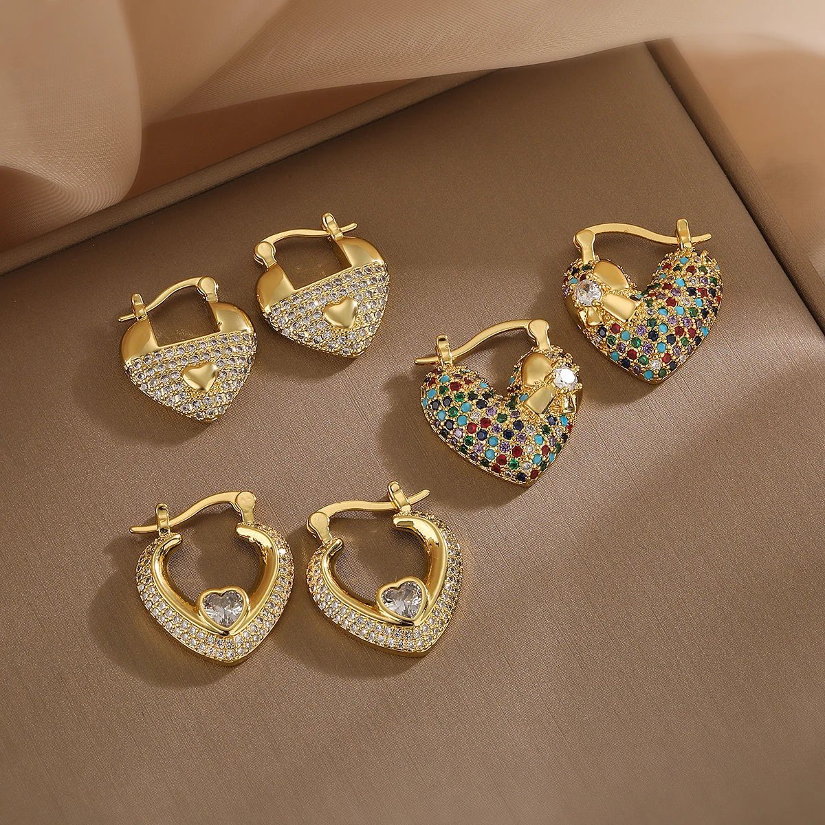 Heart-Shaped Diamond Earrings for Women – Elegant Gold-Filled Design with Sparkling Zircons