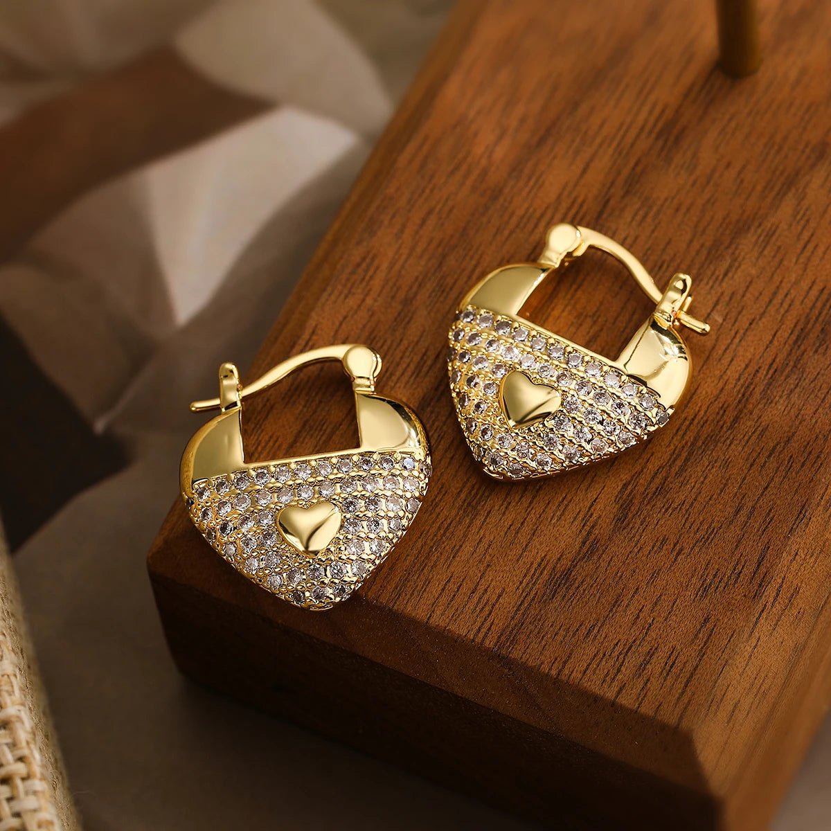Heart-Shaped Diamond Earrings for Women – Elegant Gold-Filled Design with Sparkling Zircons