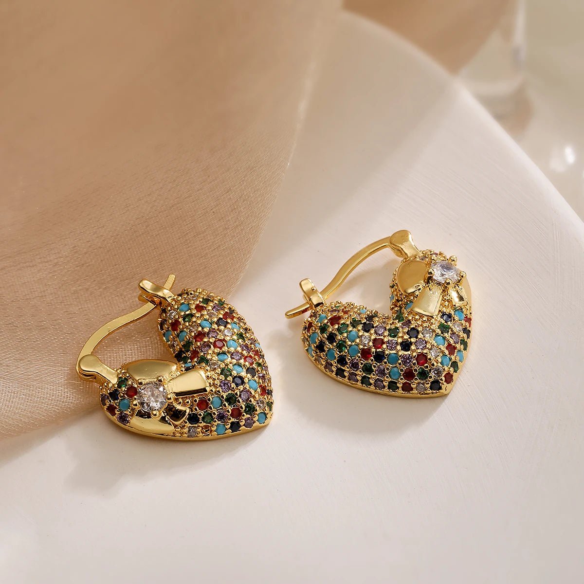 Heart-Shaped Diamond Earrings for Women – Elegant Gold-Filled Design with Sparkling Zircons
