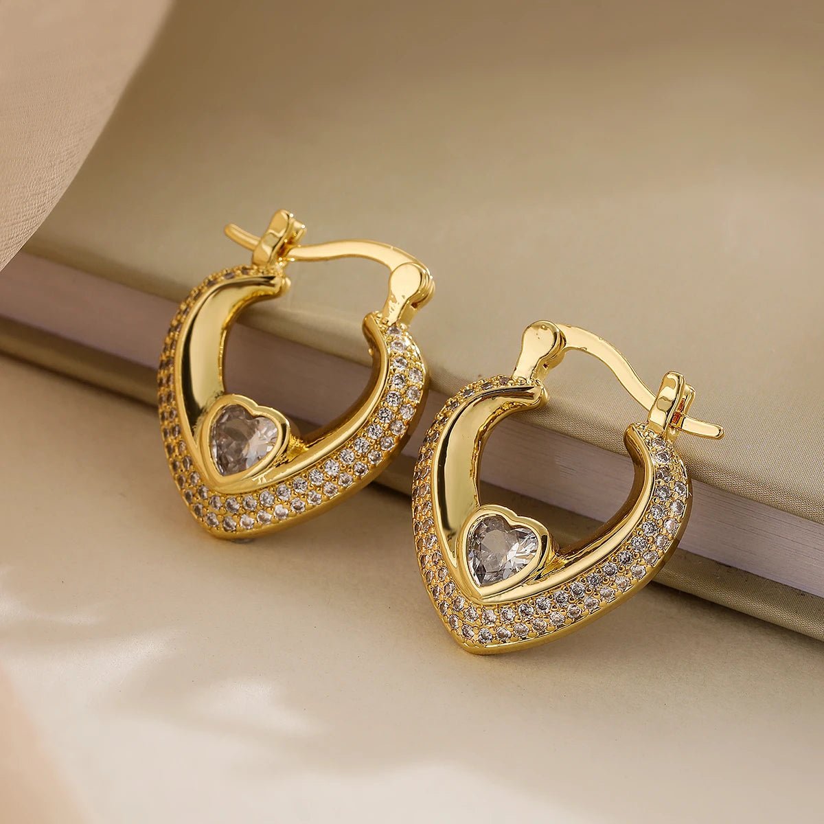 Heart-Shaped Diamond Earrings for Women – Elegant Gold-Filled Design with Sparkling Zircons