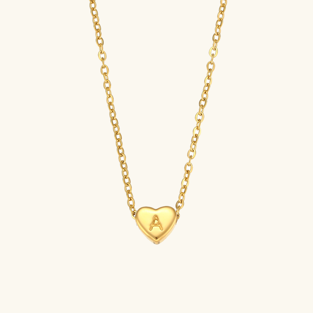 Heart Initial Necklace in Waterproof 18k Gold – Personalized Jewelry for Women, Hypoallergenic and Lightweight, 17 Inches