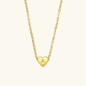 Heart Initial Necklace in Waterproof 18k Gold – Personalized Jewelry for Women, Hypoallergenic and Lightweight, 17 Inches