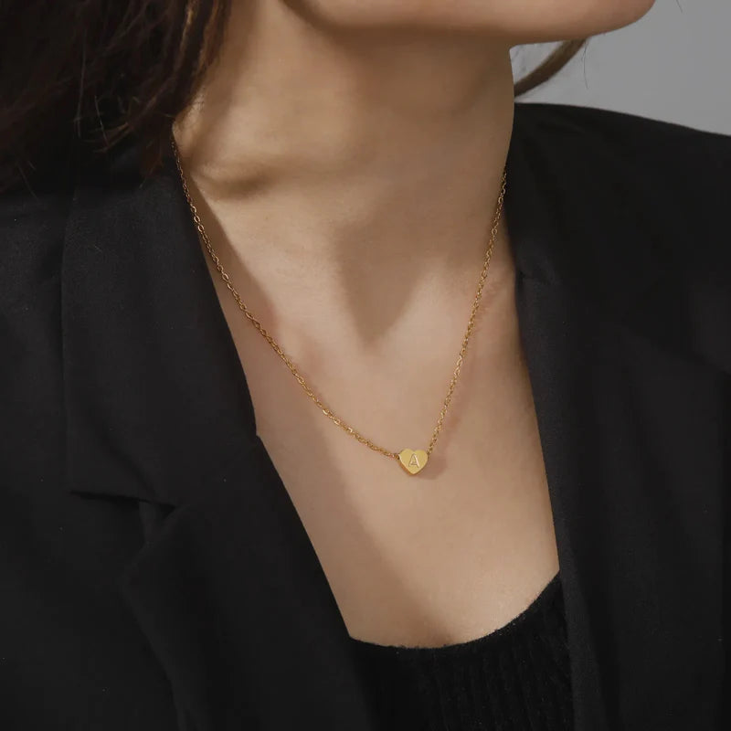 Heart Initial Necklace in Waterproof 18k Gold – Personalized Jewelry for Women, Hypoallergenic and Lightweight, 17 Inches