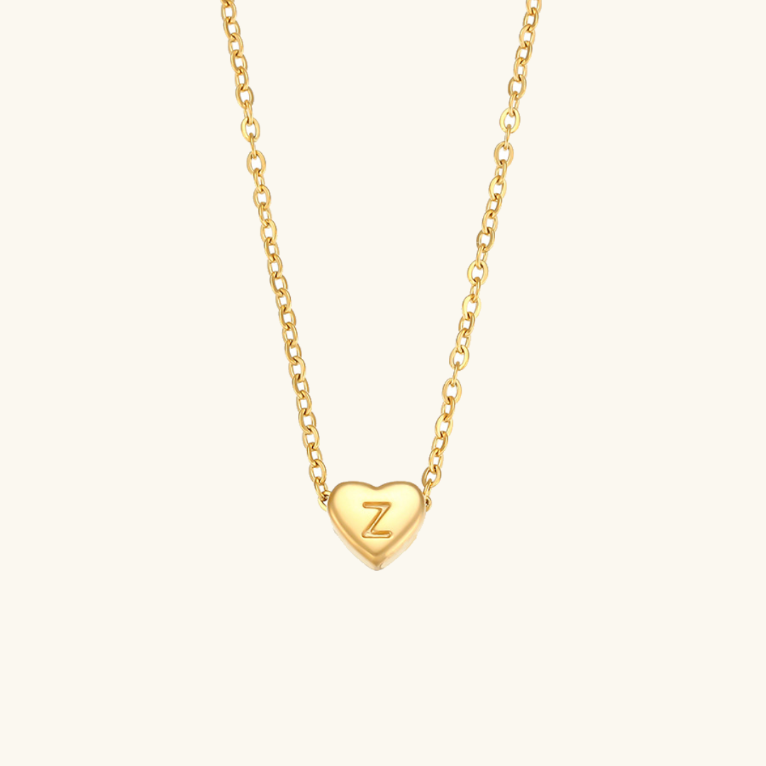 Heart Initial Necklace in Waterproof 18k Gold – Personalized Jewelry for Women, Hypoallergenic and Lightweight, 17 Inches