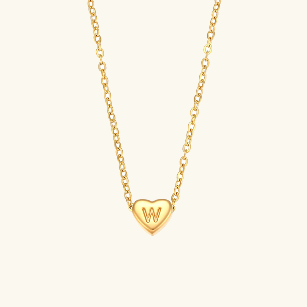 Heart Initial Necklace in Waterproof 18k Gold – Personalized Jewelry for Women, Hypoallergenic and Lightweight, 17 Inches