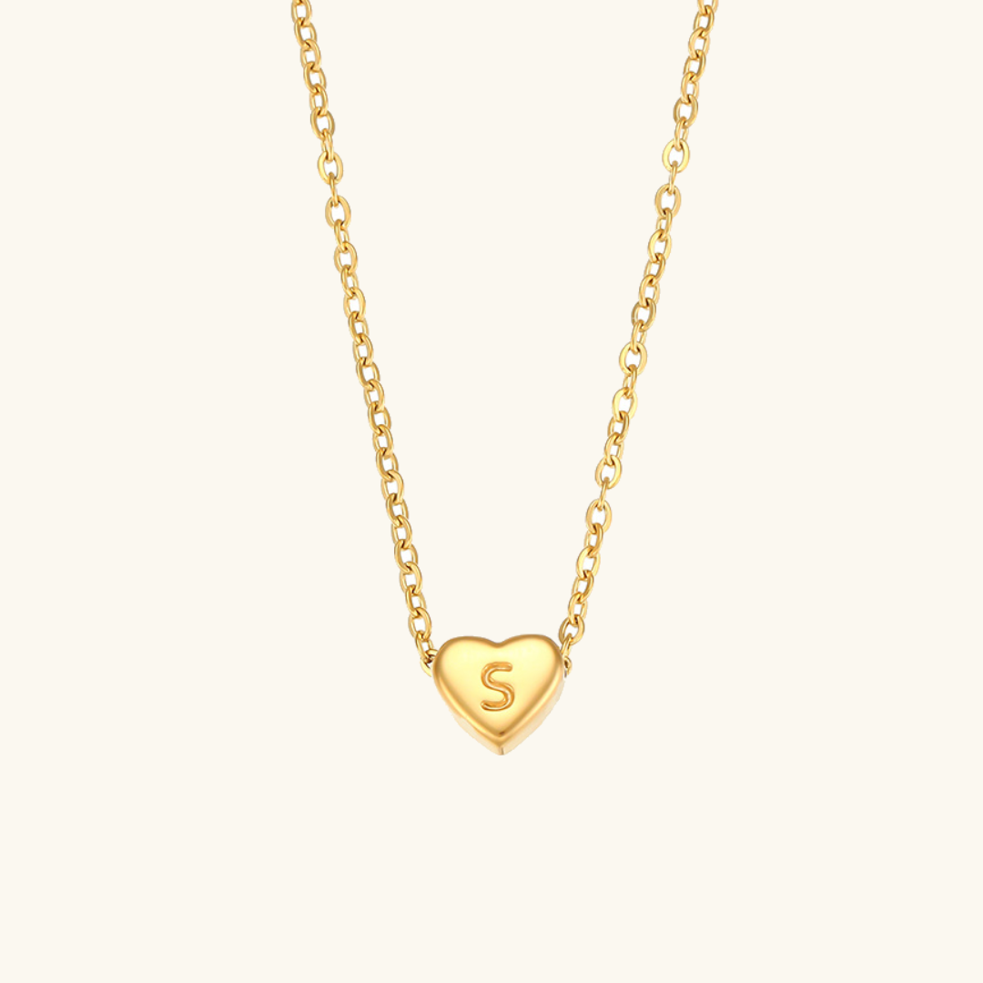 Heart Initial Necklace in Waterproof 18k Gold – Personalized Jewelry for Women, Hypoallergenic and Lightweight, 17 Inches