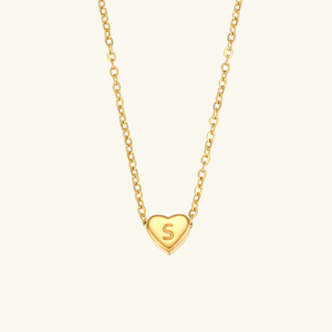 Heart Initial Necklace in Waterproof 18k Gold – Personalized Jewelry for Women, Hypoallergenic and Lightweight, 17 Inches