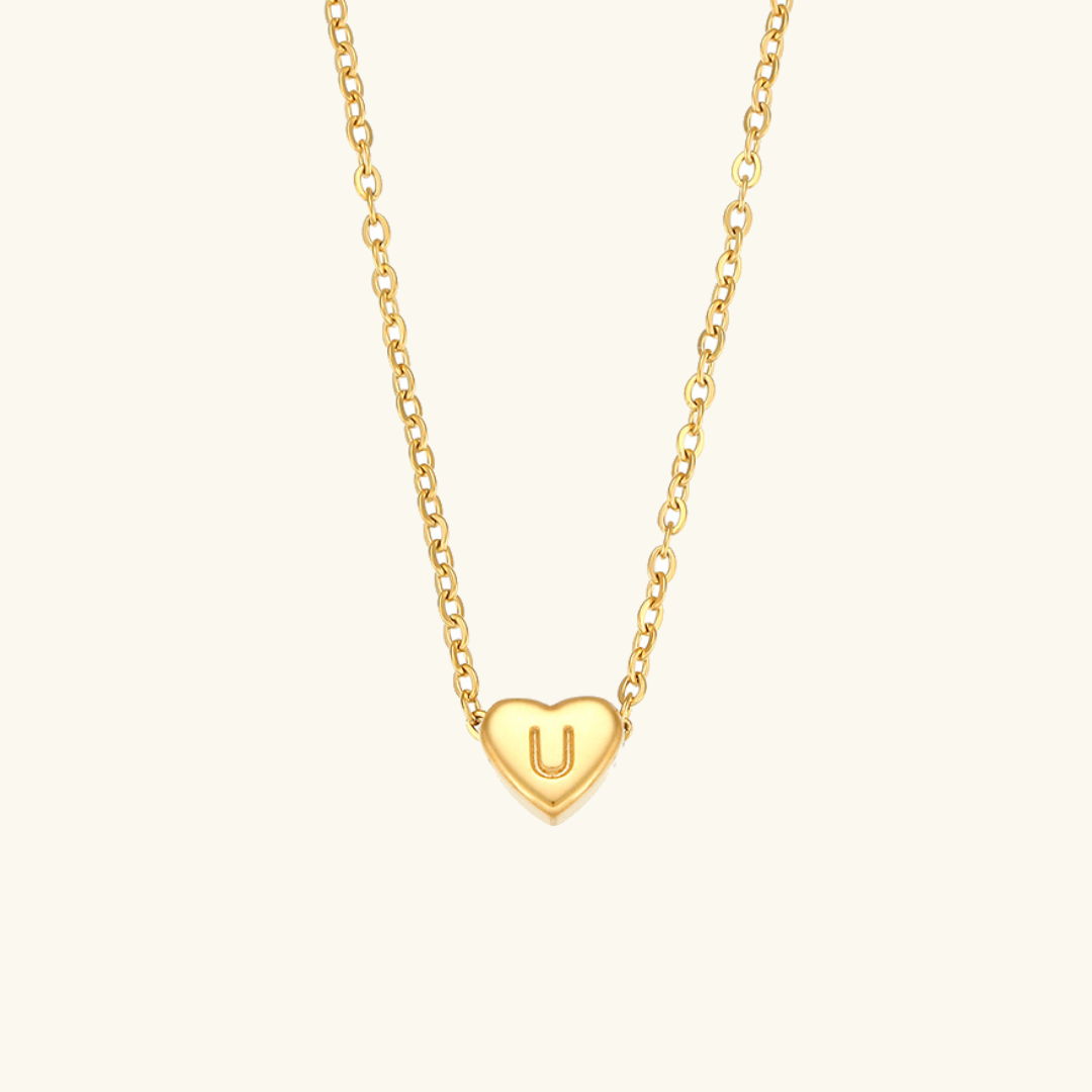 Heart Initial Necklace in Waterproof 18k Gold – Personalized Jewelry for Women, Hypoallergenic and Lightweight, 17 Inches