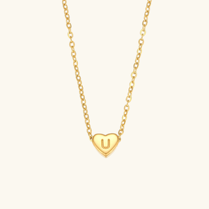 Heart Initial Necklace in Waterproof 18k Gold – Personalized Jewelry for Women, Hypoallergenic and Lightweight, 17 Inches