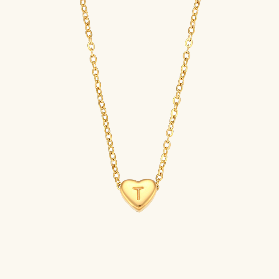Heart Initial Necklace in Waterproof 18k Gold – Personalized Jewelry for Women, Hypoallergenic and Lightweight, 17 Inches
