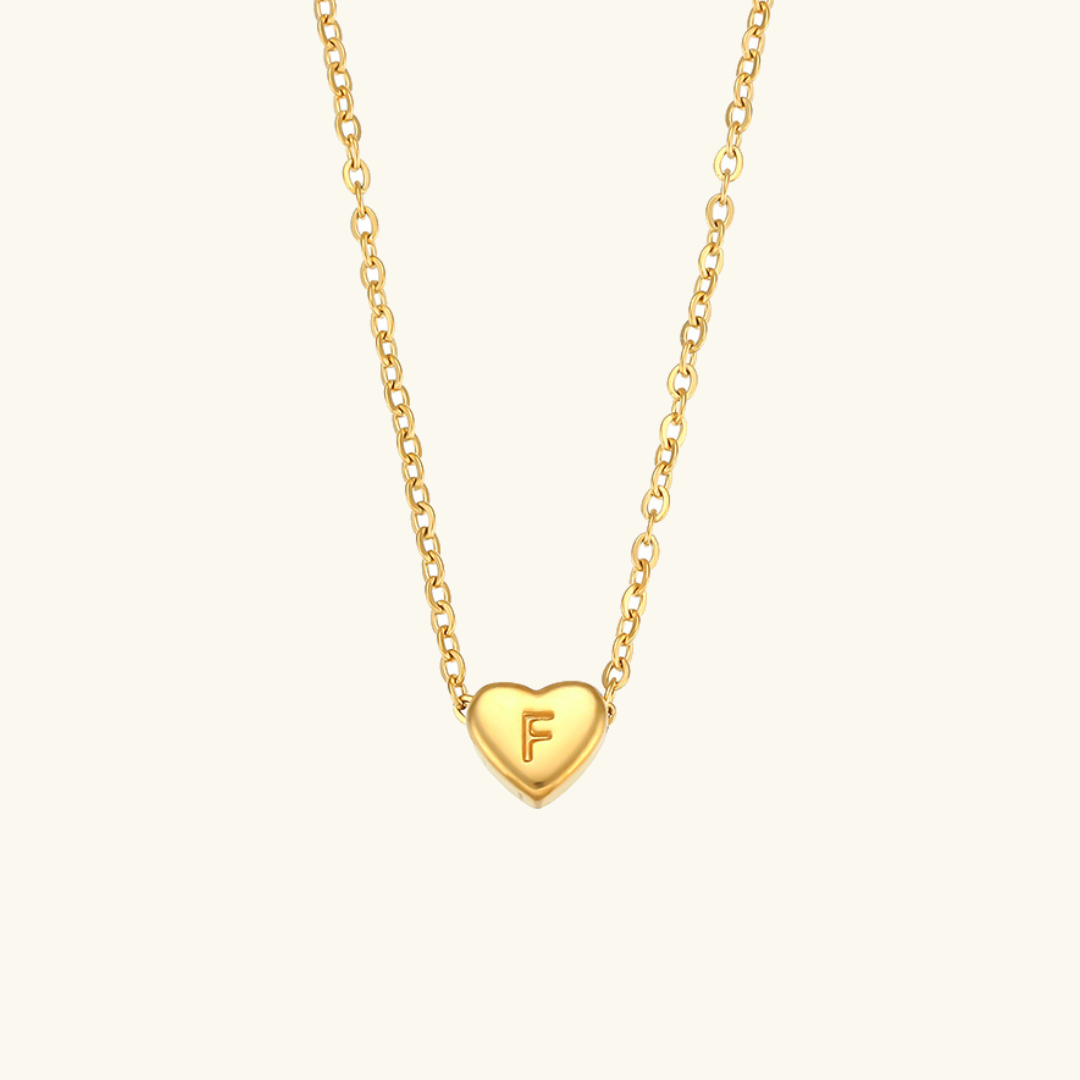 Heart Initial Necklace in Waterproof 18k Gold – Personalized Jewelry for Women, Hypoallergenic and Lightweight, 17 Inches