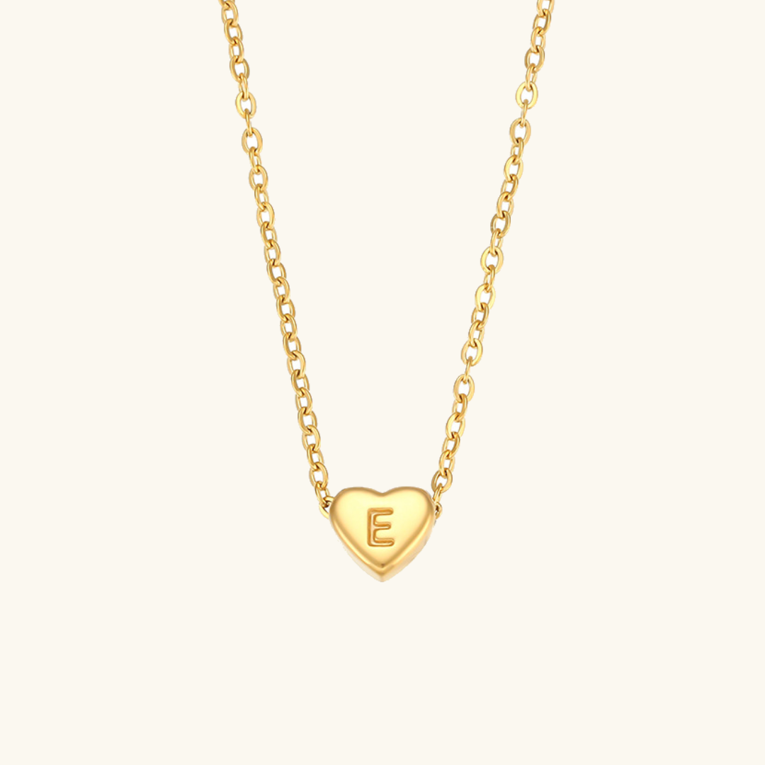 Heart Initial Necklace in Waterproof 18k Gold – Personalized Jewelry for Women, Hypoallergenic and Lightweight, 17 Inches