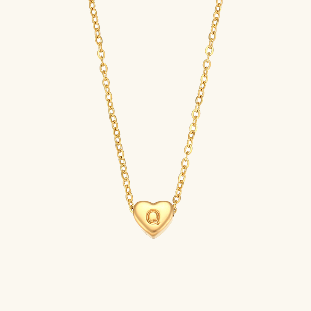 Heart Initial Necklace in Waterproof 18k Gold – Personalized Jewelry for Women, Hypoallergenic and Lightweight, 17 Inches