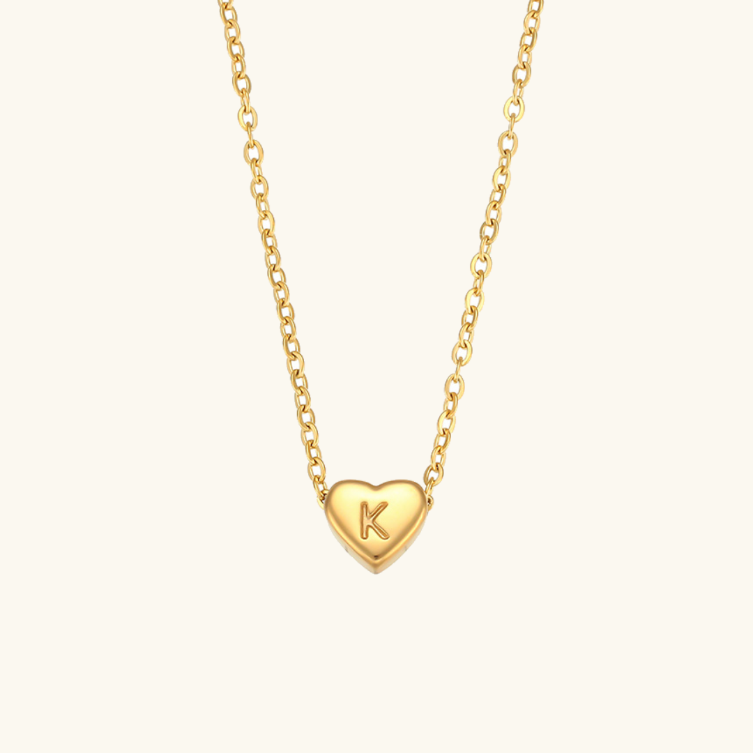 Heart Initial Necklace in Waterproof 18k Gold – Personalized Jewelry for Women, Hypoallergenic and Lightweight, 17 Inches