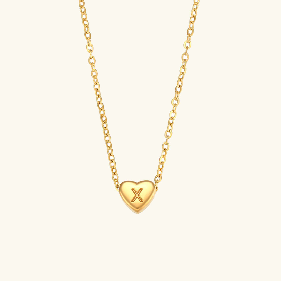 Heart Initial Necklace in Waterproof 18k Gold – Personalized Jewelry for Women, Hypoallergenic and Lightweight, 17 Inches