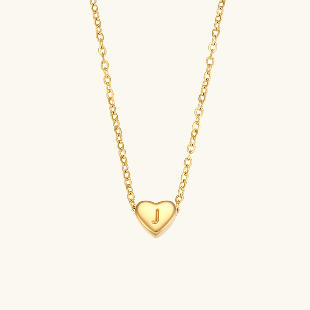 Heart Initial Necklace in Waterproof 18k Gold – Personalized Jewelry for Women, Hypoallergenic and Lightweight, 17 Inches