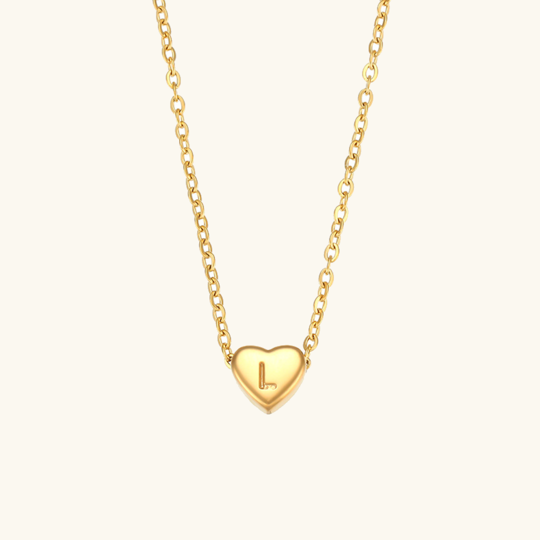 Heart Initial Necklace in Waterproof 18k Gold – Personalized Jewelry for Women, Hypoallergenic and Lightweight, 17 Inches