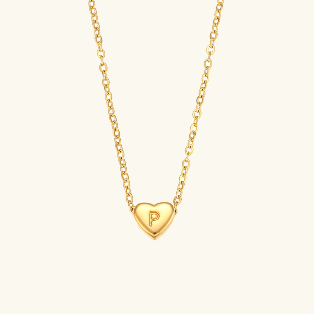 Heart Initial Necklace in Waterproof 18k Gold – Personalized Jewelry for Women, Hypoallergenic and Lightweight, 17 Inches