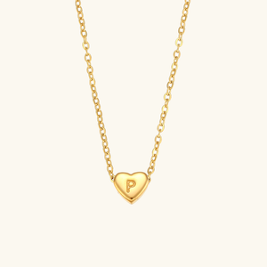 Heart Initial Necklace in Waterproof 18k Gold – Personalized Jewelry for Women, Hypoallergenic and Lightweight, 17 Inches