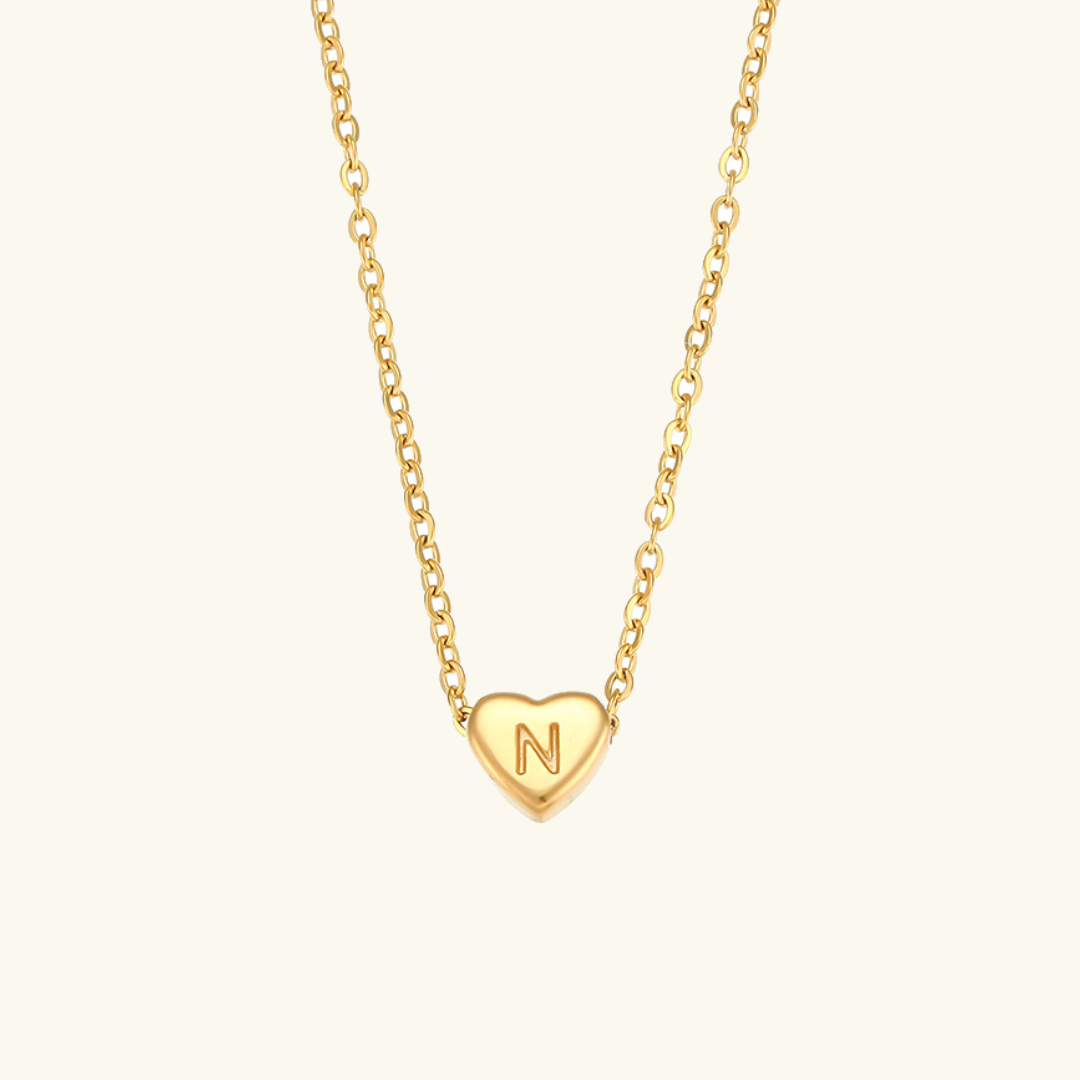 Heart Initial Necklace in Waterproof 18k Gold – Personalized Jewelry for Women, Hypoallergenic and Lightweight, 17 Inches