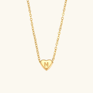 Heart Initial Necklace in Waterproof 18k Gold – Personalized Jewelry for Women, Hypoallergenic and Lightweight, 17 Inches